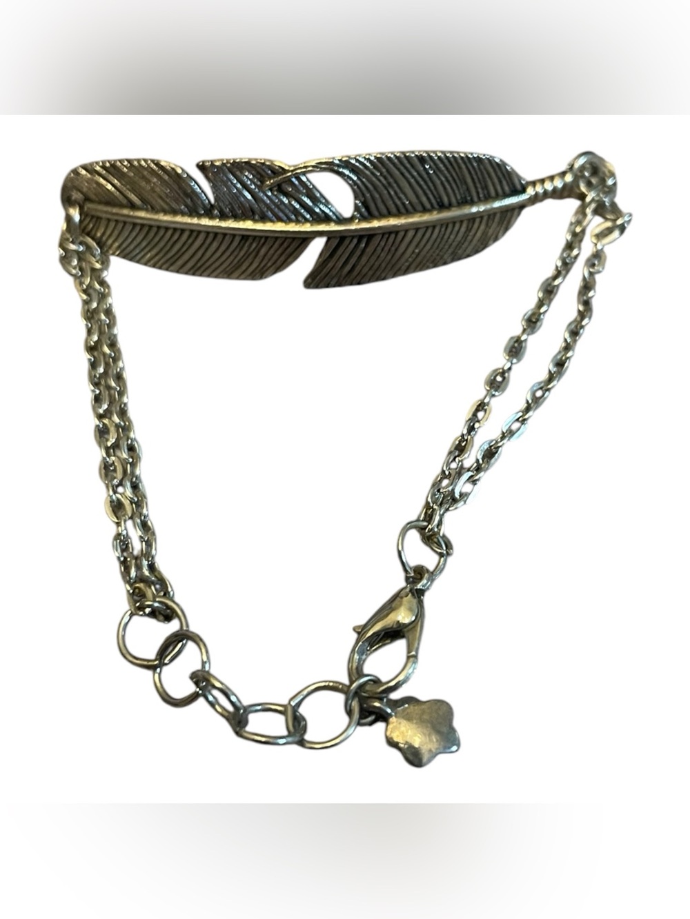 Silver Tone Feather Link Bracelet - Women Jewelry